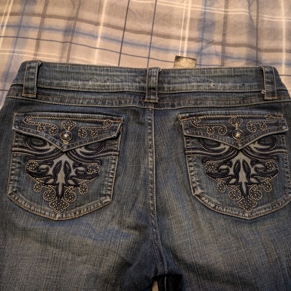 Harley-Davidson Blue Jeans with Embroidery, Size 12, Excellent Condition